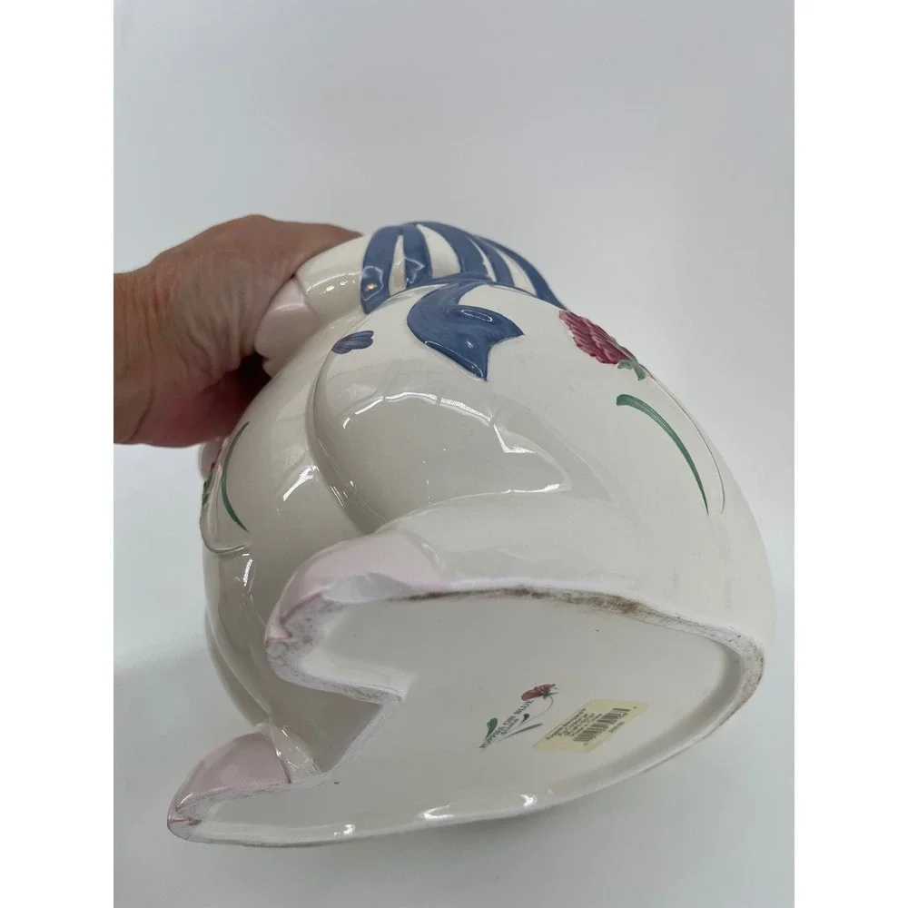 Lenox Poppies on Blue Pig Cookie Jar Poppies Barnyard White Blue Cottagecoe